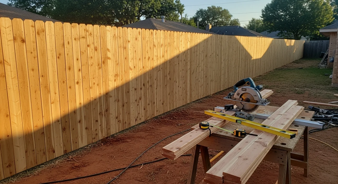 New residential fence installation in backyard