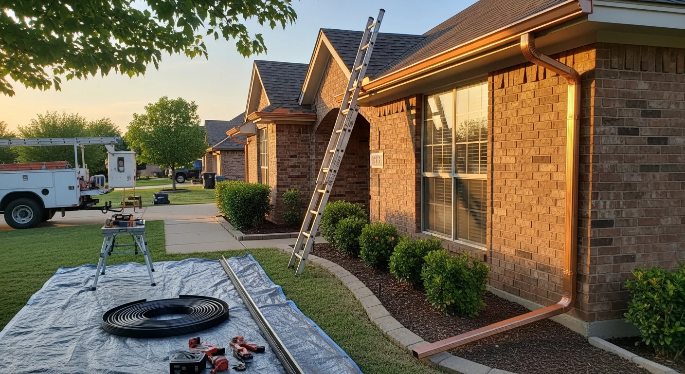 New gutter system installed on residential home exterior