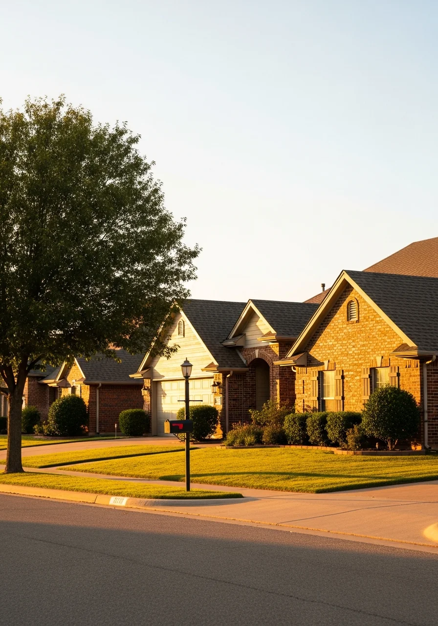 Del City home exterior with traditional architecture, front yard, and residential street in daylight.